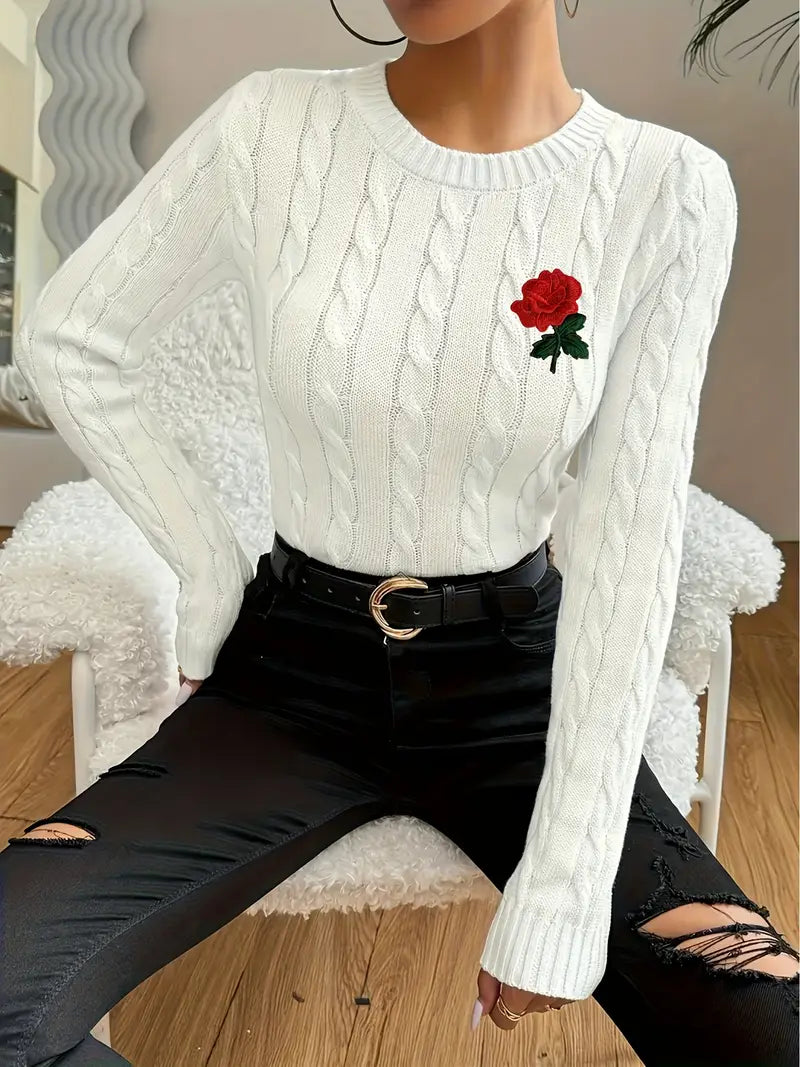 Sweter z Haftowaną Różą