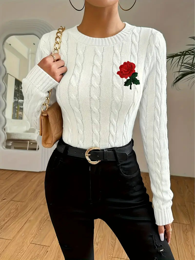 Sweter z Haftowaną Różą