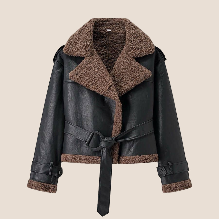 Elvira | Płaszcz z owczej skóry z paskiem