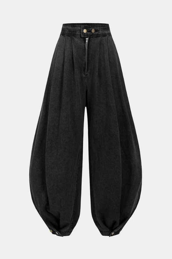 AGATA | Balonowe Bawełniane Spodnie z Wysokim Stanem