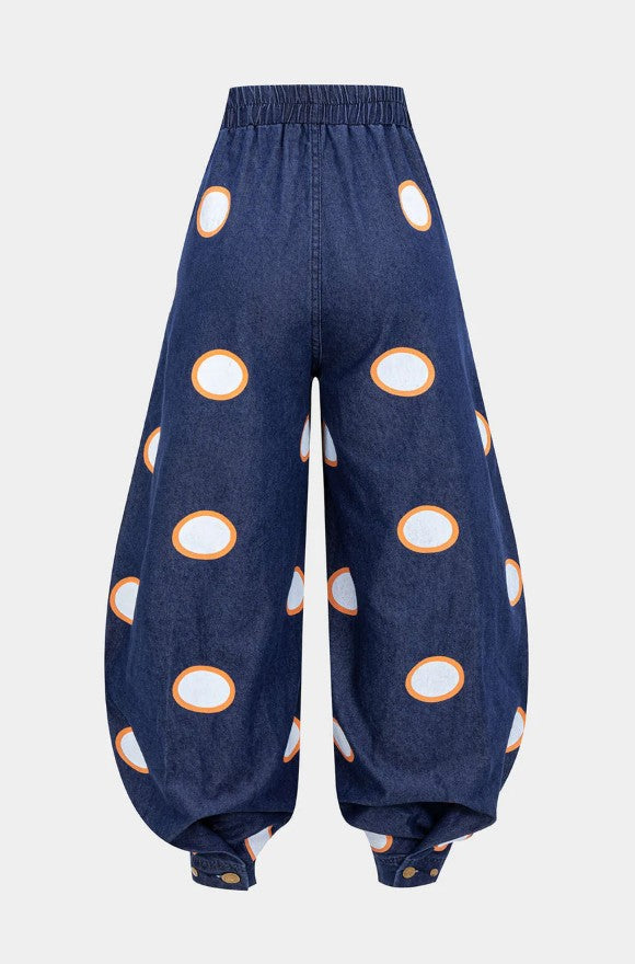 AGATA | Balonowe Bawełniane Spodnie z Wysokim Stanem