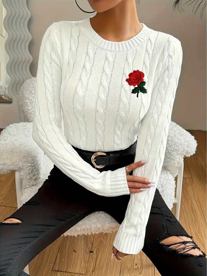Sweter z Haftowaną Różą