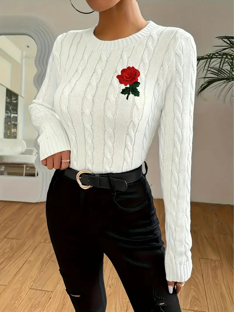 Sweter z Haftowaną Różą