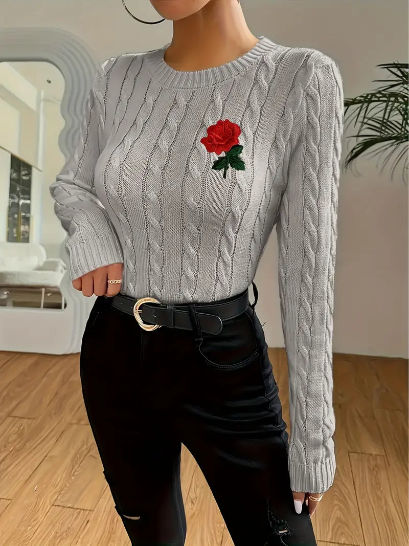Sweter z Haftowaną Różą