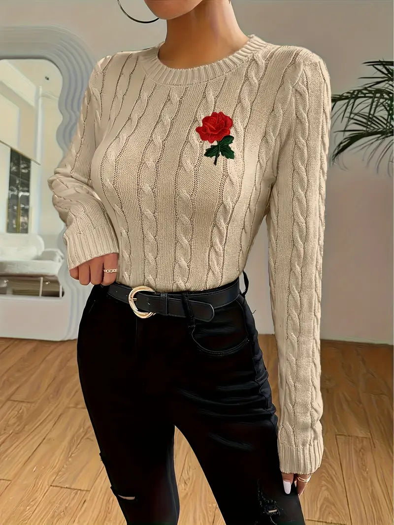 Sweter z Haftowaną Różą