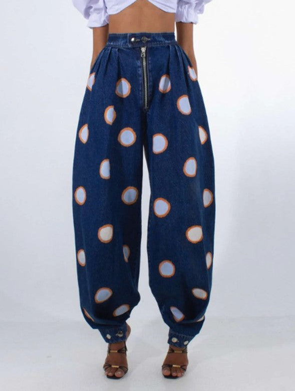 AGATA | Balonowe Bawełniane Spodnie z Wysokim Stanem