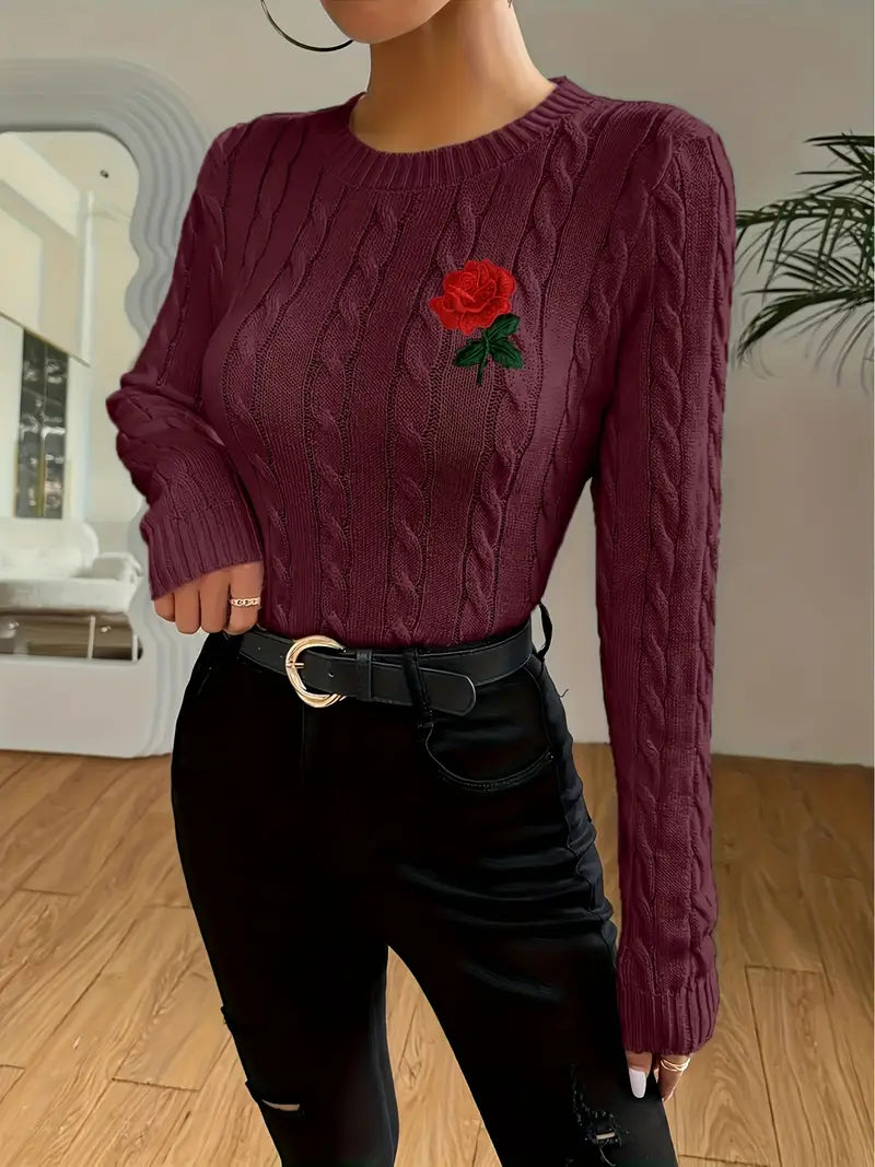 Sweter z Haftowaną Różą