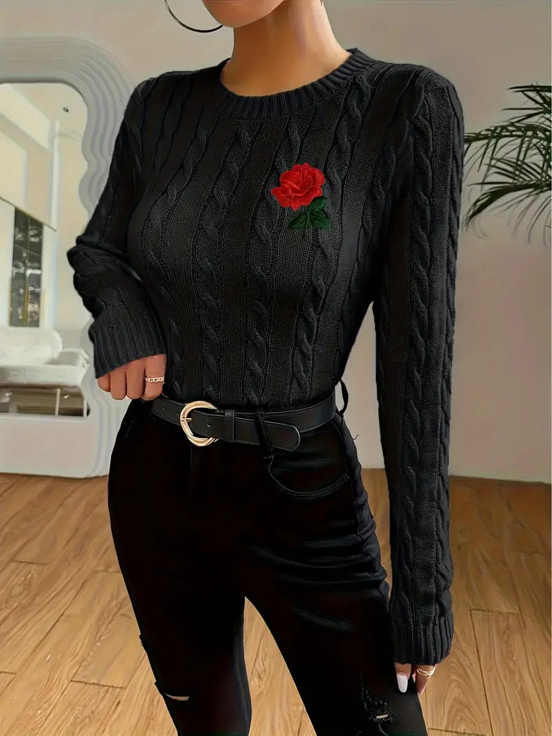 Sweter z Haftowaną Różą